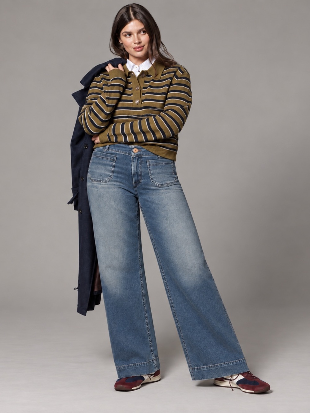 Maeve The Colette Full-Length Wide-Leg Jeans 18W Light Wash High Rise